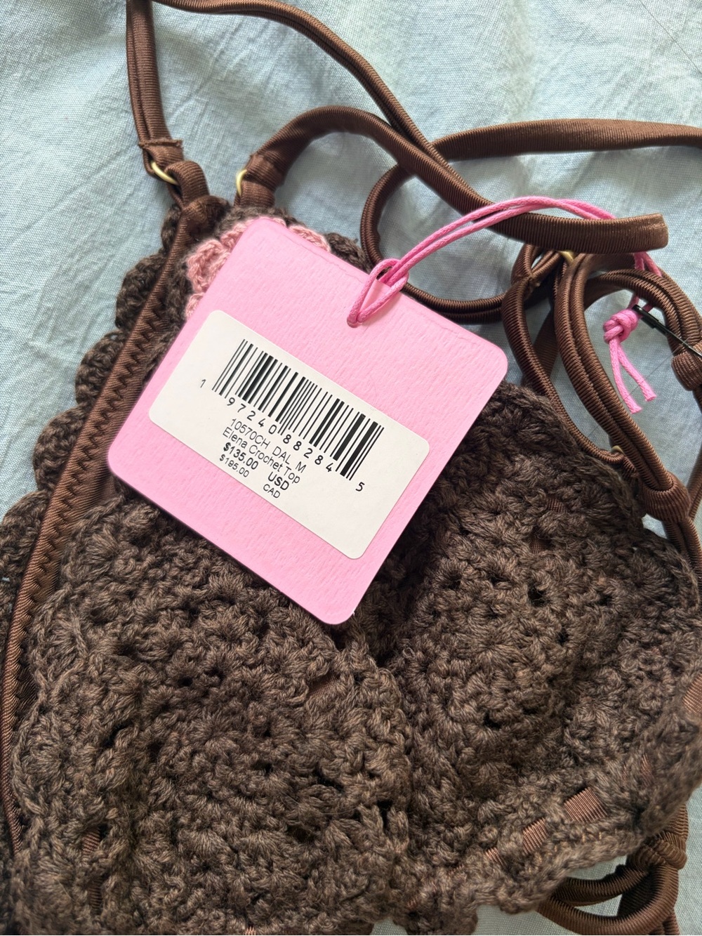 Frankie's Bikinis Crochet Triangle Bikini Set - Brown with Pink Accents - Picture 5 of 7
